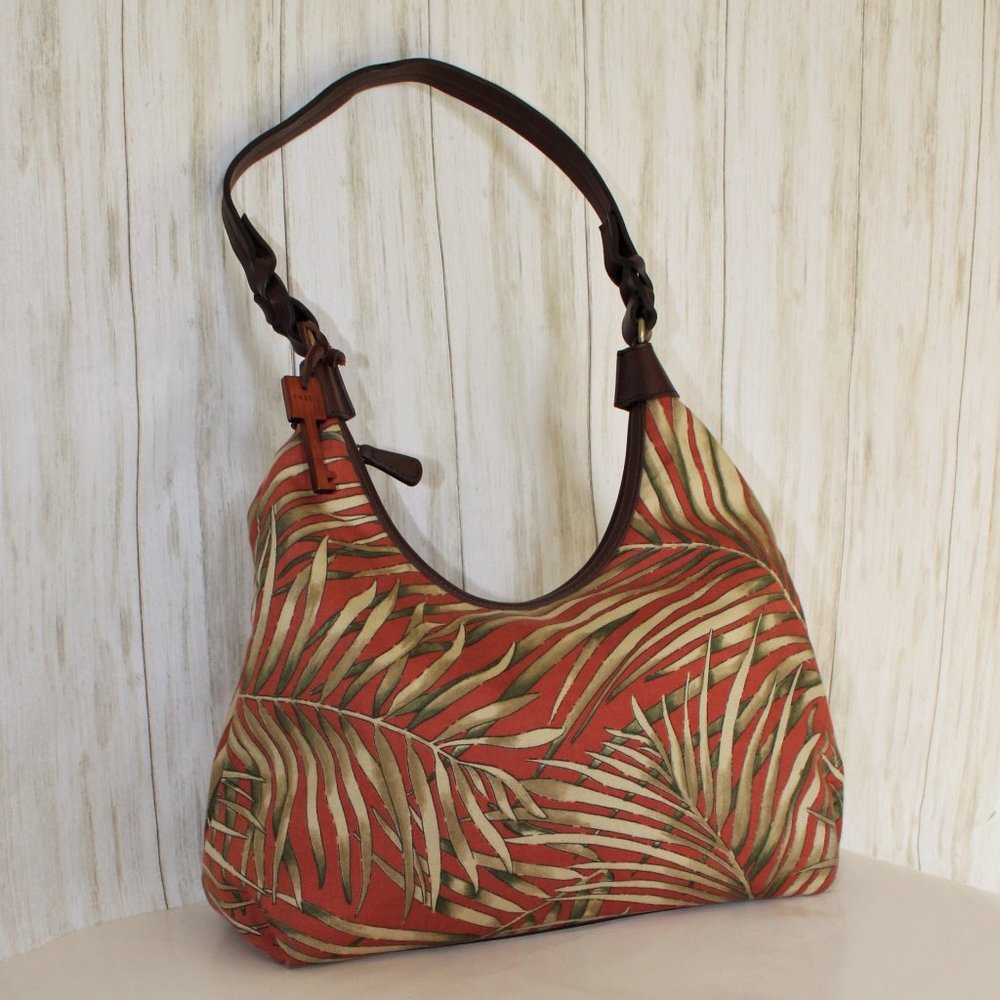 Fossil Rust Orange And Gold Print Fabric Shoulder… - image 3